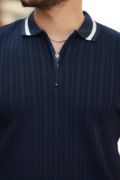 Erkek Yaka Ve Kolları çizgi Detaylı Fermuarlı Kısa Kollu T-shirt resmi